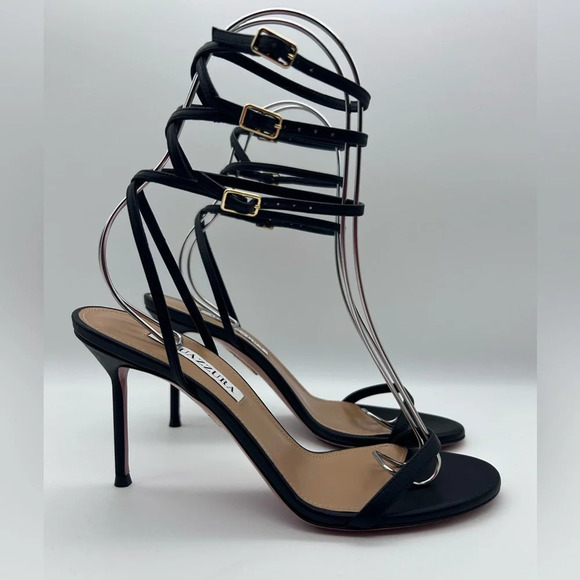 Aquazzura Essence Sandal 3 Buckle 85 black Leather , size 37.5 - Picture 3 of 10